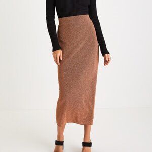 Lulus Sparkly Moment Rust Lurex High-rise Midi Skirt Orange - Size M